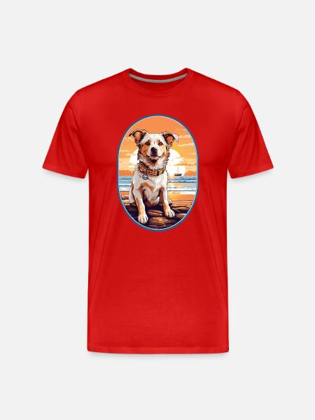 Dog on the beach - Men's Premium Organic T-Shirt - red