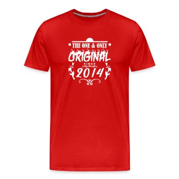 2014 - Baujahr 2014 - Männer Premium Bio T-Shirt - Rot - Vorne - Damien (186cm)