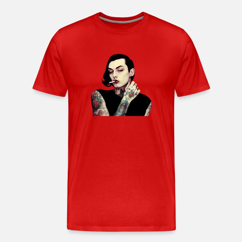 Gothic Tätowierte Frau mit Zigarette - Männer Premium Bio T-Shirt - Rot