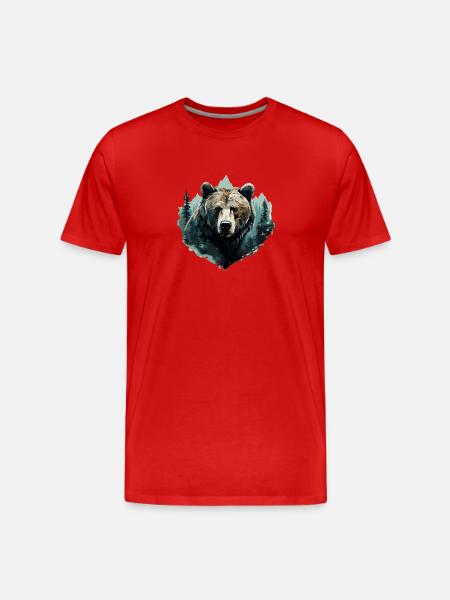 Björn, Skog, Natur, Berg, Vinter, Djur, Björnar - Organic T-shirt Ekologisk premium-T-shirt herr - röd