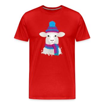 weißes Schaf mit bunter Pudelmütze & Strick Schal - Männer Premium Bio T-Shirt - Rot - Vorne - Damien (186cm)