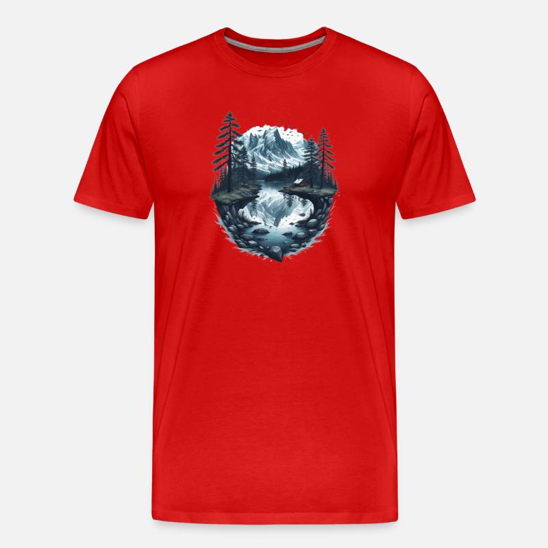 Berglandschaft mit See - Männer Premium Bio T-Shirt - Rot