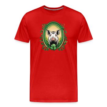 Lucky Pig - Men's Premium Organic T-Shirt - red - Front - Damien (186cm)