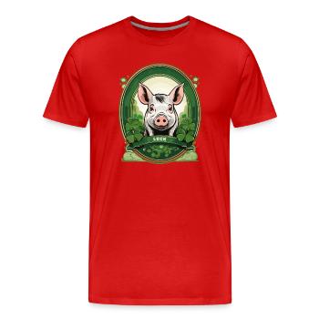 Glücksschwein mit Kleeblätter - Männer Premium Bio T-Shirt - Rot - Vorne - Damien (186cm)