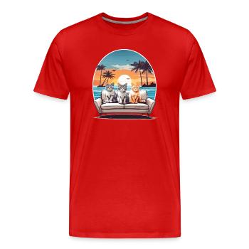 Chats au bord de la mer - T-shirt bio Premium Homme - rouge - Devant - Damien (186cm)
