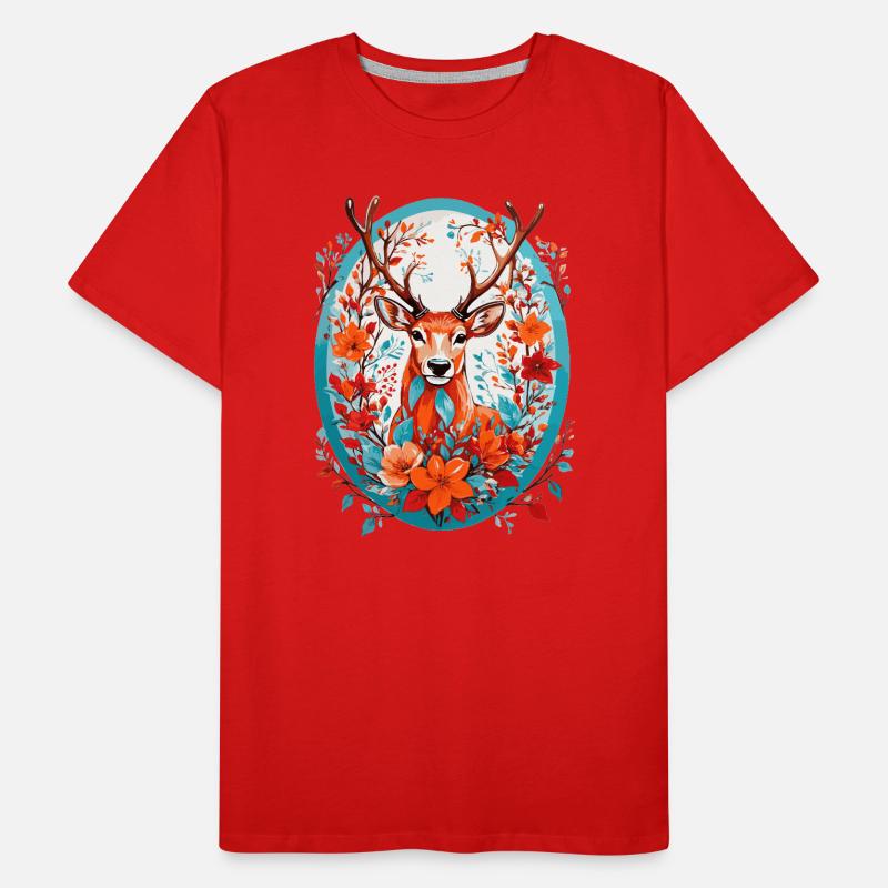 Cerf avec des fleurs T-shirt bio Premium Homme