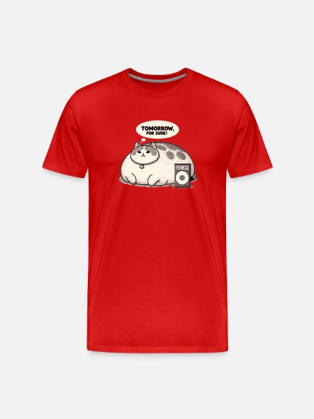 Fitnessmuffel Katze - Männer Premium Bio T-Shirt - Rot