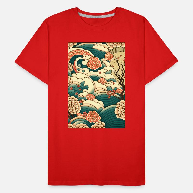 Wave Roses Ukiyo Clouds Pattern Men's Premium Organic T-Shirt
