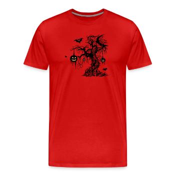 Arbre d’Halloween avec citrouille lanternes chauve-souris - T-shirt bio Premium Homme - rouge - Devant - Damien (186cm)