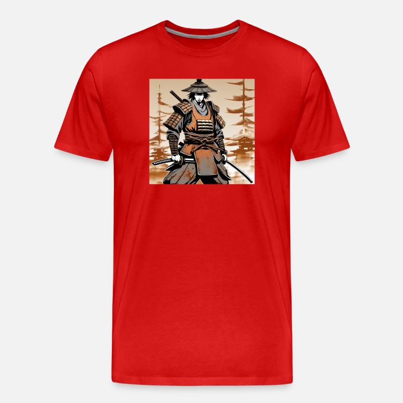 Samurai im Ocker-Rüstungsstil - Männer Premium Bio T-Shirt - Rot
