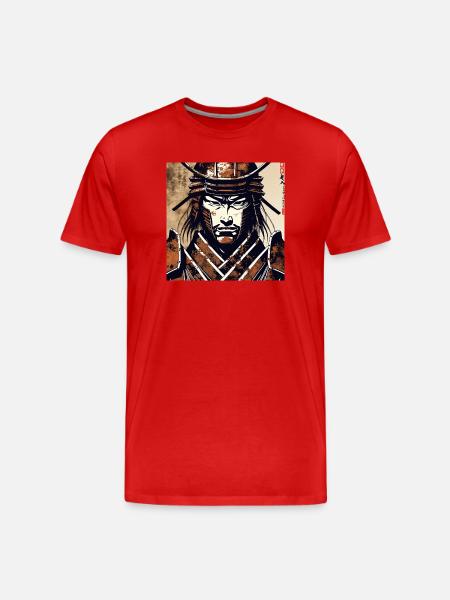 Samurai Krieger Porträt - Männer Premium Bio T-Shirt - Rot