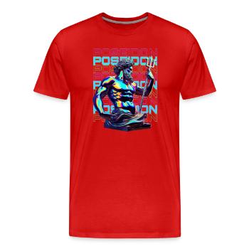 Néon Poséidon Trident - T-shirt bio Premium Homme - rouge - Devant - Damien (186cm)