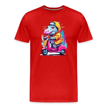 Nilpferd auf Roller - Männer Premium Bio T-Shirt - Rot - Vorne - Damien (186cm)