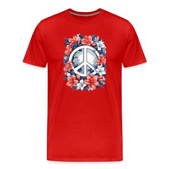 Friedenszeichen mit Blumen - Männer Premium Bio T-Shirt - Rot - Vorne - Damien (186cm)