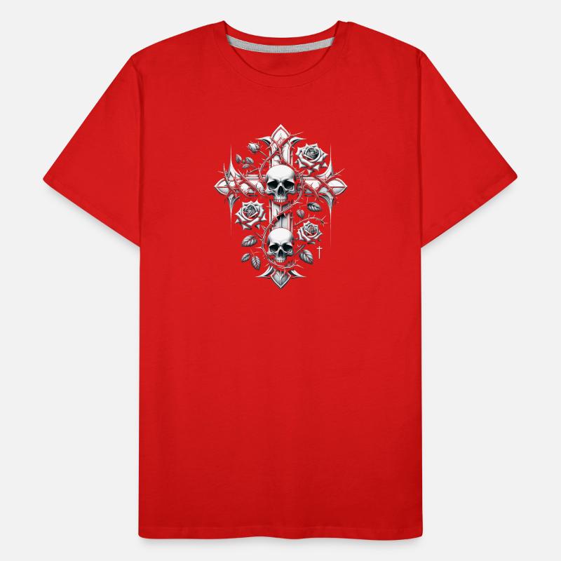 Croix, Vie, Mort, Épines, Roses, Crâne T-shirt bio Premium Homme