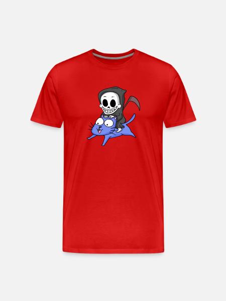 Grim Reaper sitting on cat - Men's Premium Organic T-Shirt - red