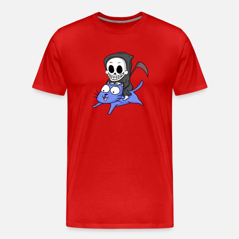 Faucheuse assise sur un chat - T-shirt bio Premium Homme - rouge
