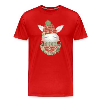 weißes Kaninchen mit Pullover,Bommelmütze & Kranz - Männer Premium Bio T-Shirt - Rot - Vorne - Damien (186cm)