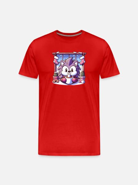 Winter themed hedgehog - Men's Premium Organic T-Shirt - red