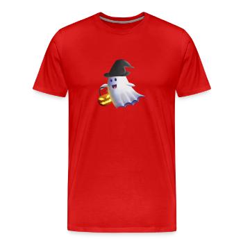 Ghost with Witch Hat and Jack-o'-Lantern - Men's Premium Organic T-Shirt - red - Front - Damien (186cm)