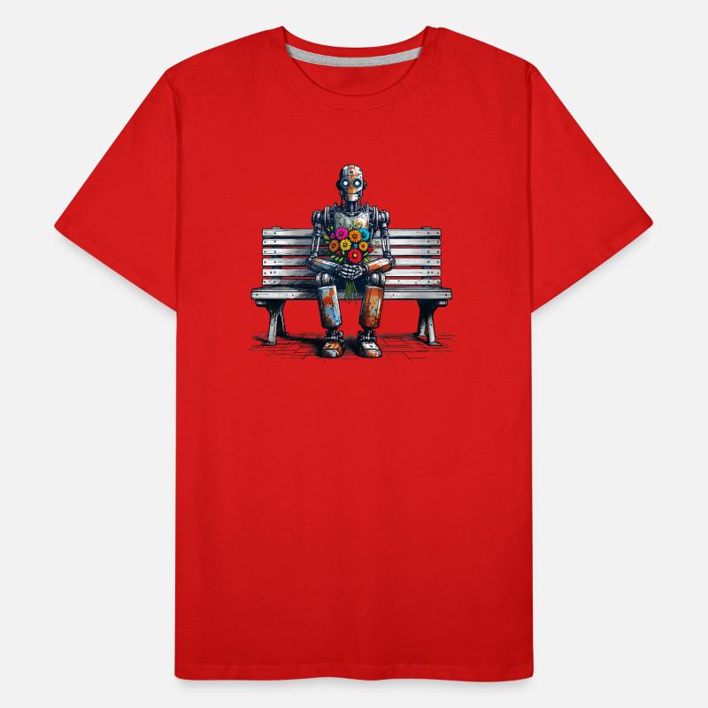 Robot banc fleurs Robot amour Art rouillé T-shirt bio Premium Homme