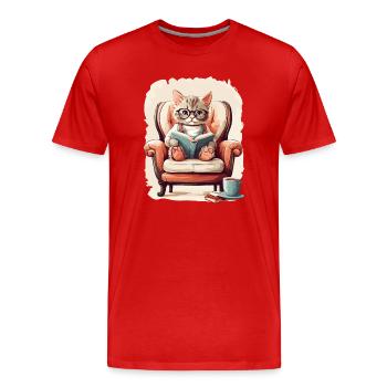 Cute Clever Cat - Men's Premium Organic T-Shirt - red - Front - Damien (186cm)