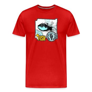 Aquatic Fish Illustration with Activist Badge - Männer Premium Bio T-Shirt - Rot - Vorne - Damien (186cm)
