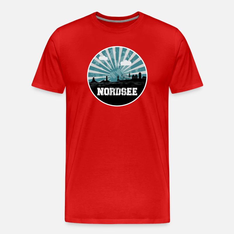 Nordsee Blue Hour Skyline - Männer Premium Bio T-Shirt - Rot
