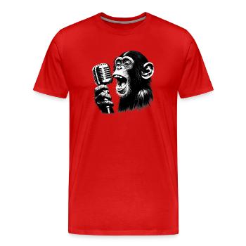 Chanteur d’orchestre de singes avec microphone vintage - T-shirt bio Premium Homme - rouge - Devant - Damien (186cm)