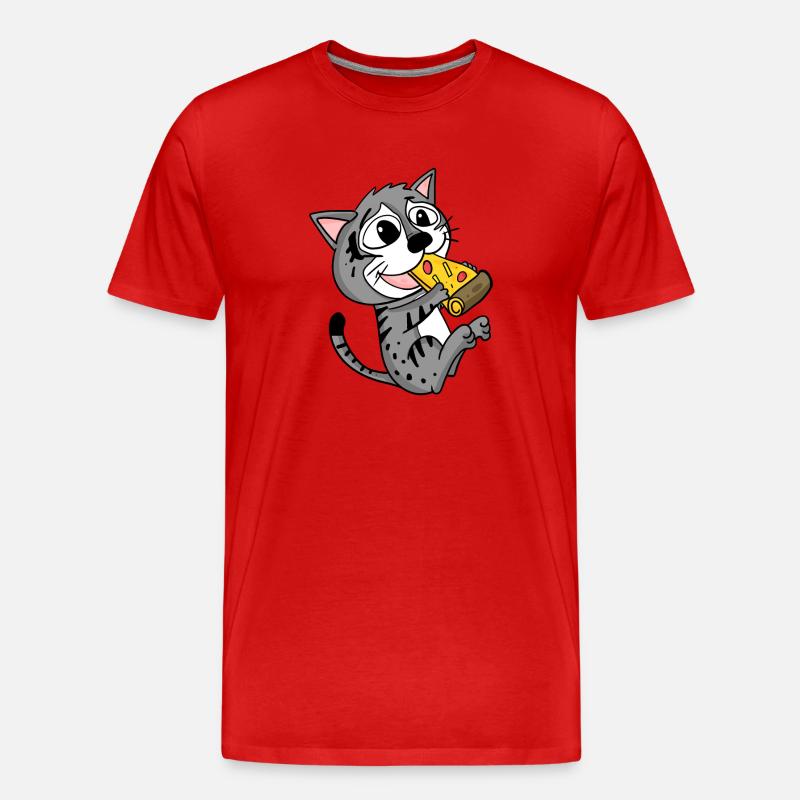 Katze Pizza - Männer Premium Bio T-Shirt - Rot