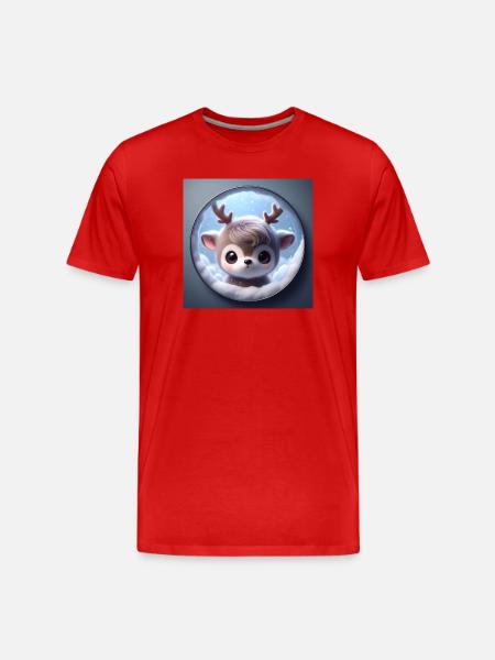 Cute little reindeer on clouds - Men's Premium Organic T-Shirt - red