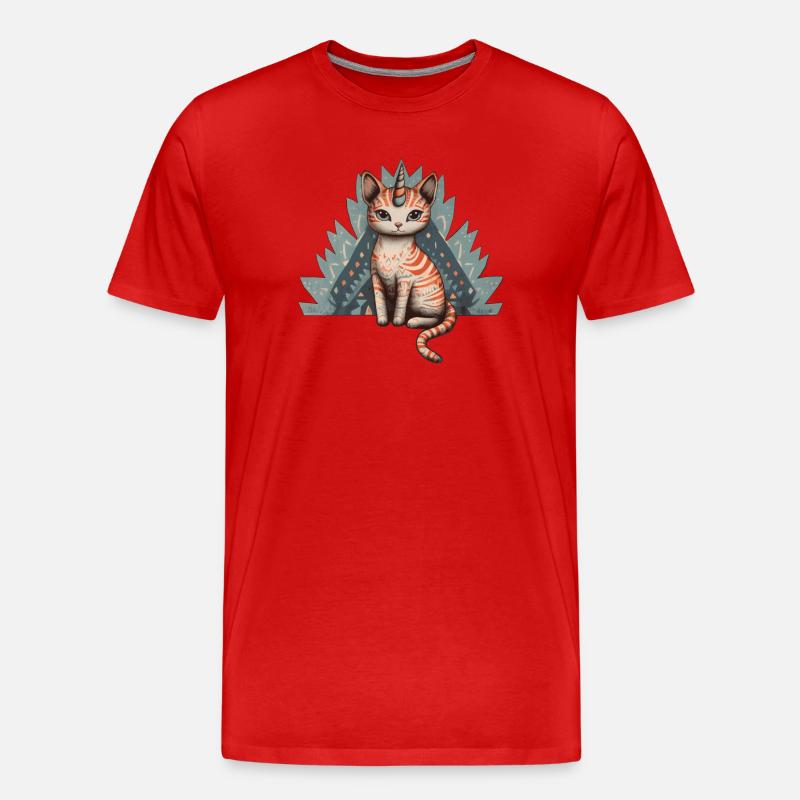 Pastellfarbene Einhorn-Katze - Männer Premium Bio T-Shirt - Rot