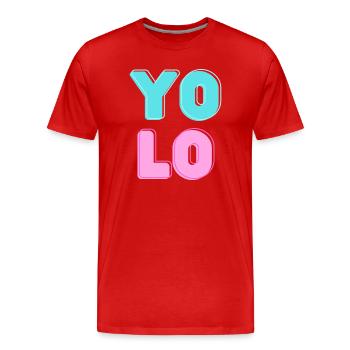 Cooles Candy YOLO Design - Männer Premium Bio T-Shirt - Rot - Vorne - Damien (186cm)