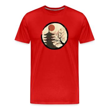 Kyoto en fleurs - T-shirt bio Premium Homme - rouge - Devant - Damien (186cm)