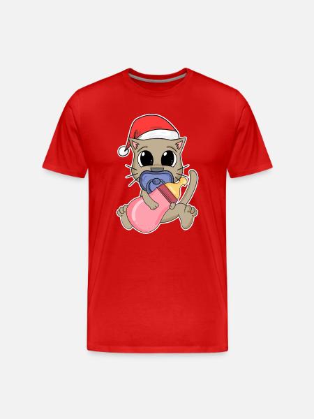 Chat Bébé Noël - T-shirt bio Premium Homme - rouge