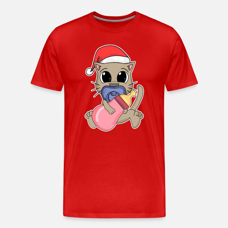 Chat Bébé Noël - T-shirt bio Premium Homme - rouge