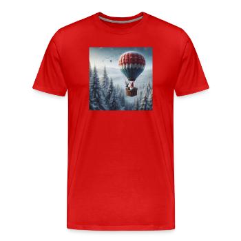 Gnome et renne dans une montgolfière - T-shirt bio Premium Homme - rouge - Devant - Damien (186cm)