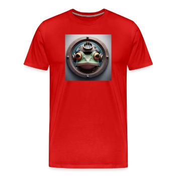 Frosch mit Taucherhelm schaut durch Bullauge - Männer Premium Bio T-Shirt - Rot - Vorne - Damien (186cm)