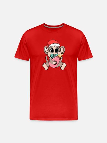 Singe bébé Noël - T-shirt bio Premium Homme - rouge