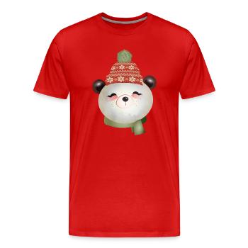 cute panda bear with bobble hat in winter - Men's Premium Organic T-Shirt - red - Front - Damien (186cm)