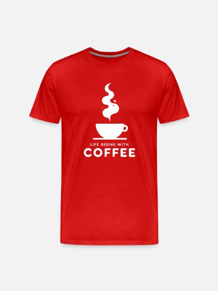life begins with coffee - Männer Premium Bio T-Shirt - Rot