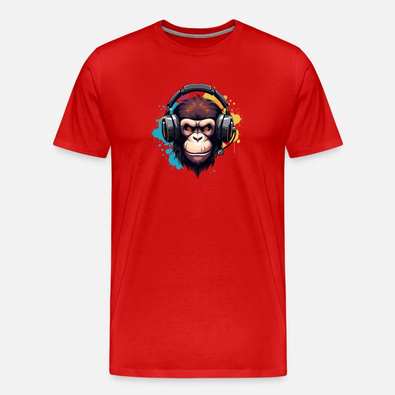 Affe mit Kopfhörer Tier Schimpanse Affen - Männer Premium Bio T-Shirt - Rot