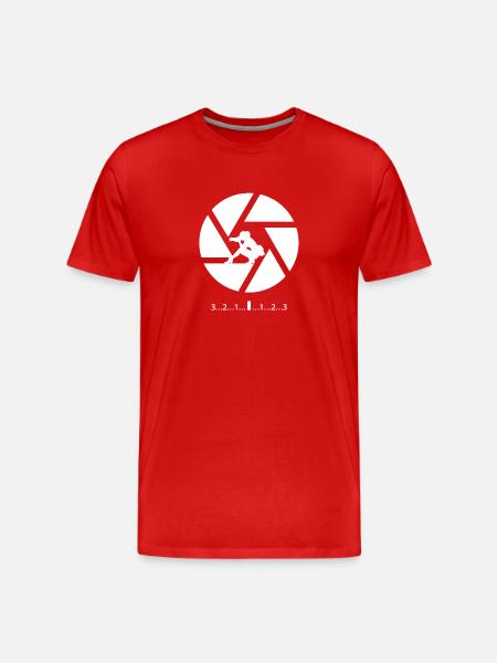 Humorous camera motif with photographer - Men's Premium Organic T-Shirt - red