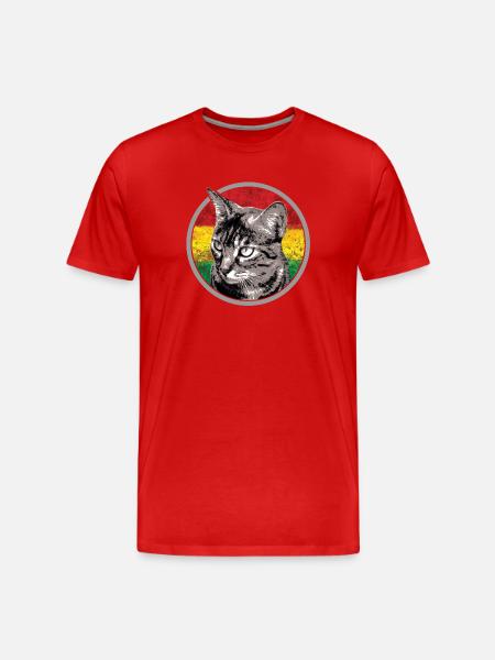 Cat face with reggae flag - Men's Premium Organic T-Shirt - red