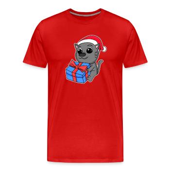 Chat Noël - T-shirt bio Premium Homme - rouge - Devant - Damien (186cm)