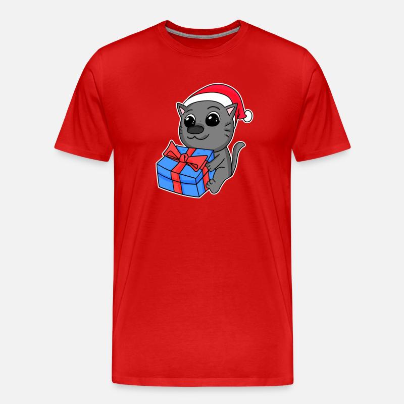 Katze Weihnachten - Männer Premium Bio T-Shirt - Rot