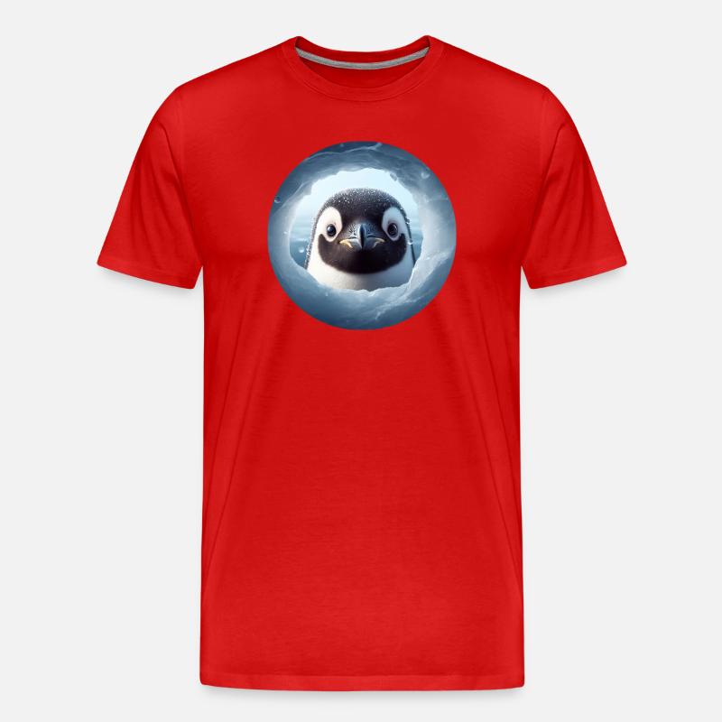 Pinguin schaut durch Schnee Loch - Männer Premium Bio T-Shirt - Rot