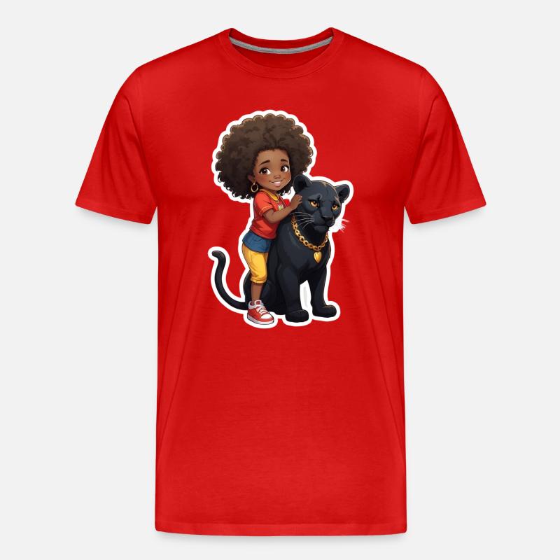 Enfants avec une panthère noire - T-shirt bio Premium Homme - rouge