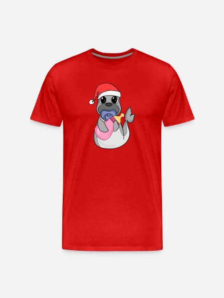 Bébé Lion de mer Noël - T-shirt bio Premium Homme - rouge