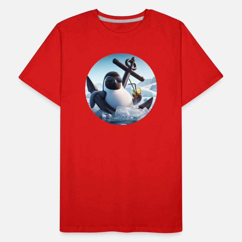 Pingouin comique se penchant à l’ancre avec un cocktail T-shirt bio Premium Homme